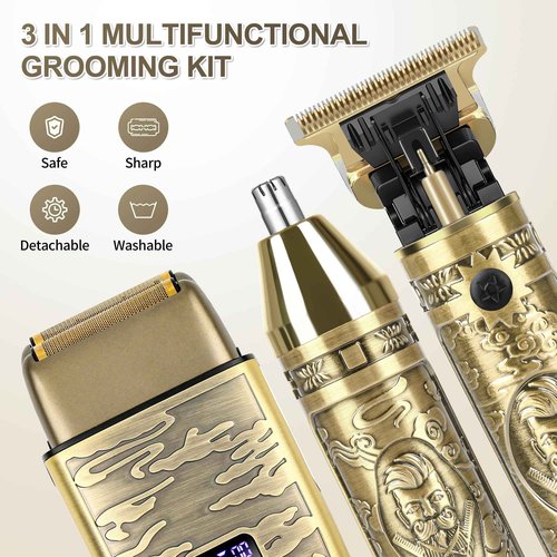 Electric Foil Shaver for Men, T-Blade Beard Trimmer Razor Nose Hair Trimmer Set, Cordless Rechargeable Beard Trimmers Professional Hair Clippers Kit with LCD, Gifts for Men Him Dad Fathers Day