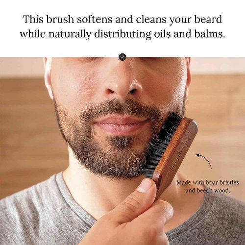 ZilberHaar - Beard Care Kit for Men - 1 Regular Beard Brush + 1 Beard Balm + 1 Moisturizing Cream - Stiff Boar Bristles and Beech Wood - Short to Medium Length Beards - Supplied in a Velvet Bag