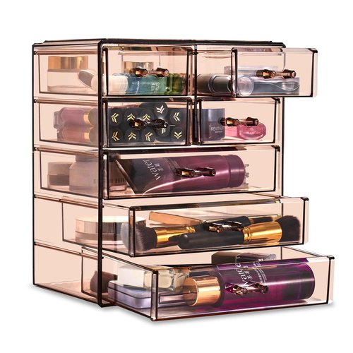 Sorbus Acrylic Clear Makeup Organizer - Big & Spacious Cosmetic Display Case - Stylish Designed Jewelry & Make Up Organizers and Storage for Vanity, Bathroom (4 Large, 2 Small Drawers) [Bronze Glow]