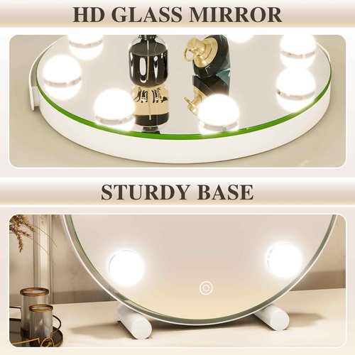 ROLOVE Vanity Mirror with Lights, 12 Inch Hollywood Mirror with Lights for Makeup Desk, LED Makeup Mirror with 7 Dimmable Bulbs for Bedroom Tabletop, Smart Touch Dimmable 3 Modes, 360° Rotation