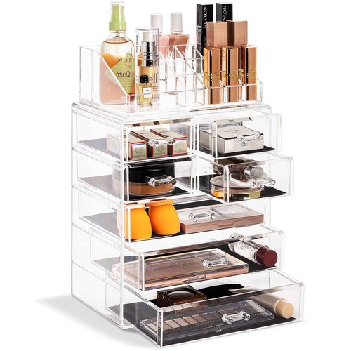 Sorbus Acrylic Makeup Organizer Set, 7-Drawer Vanity & Countertop Cosmetic Storage with Small & Wide Compartments, Clear Makeup Storage for Brushes, Lipsticks, Jewelry – Holiday Gift for Women & Teens