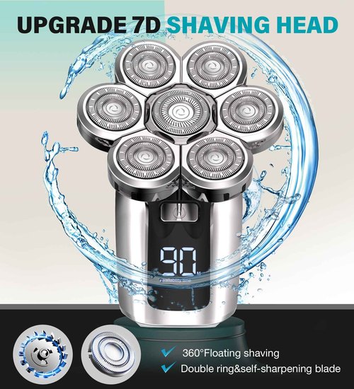 Gisaae Head Shavers for Bald Men, Upgraded 7D Electric Razor, Cordless Rechargeable, Ipx7 100% Waterproof, Dry & Wet Bald Head Shaver, Beard Grooming Kit with Led Display
