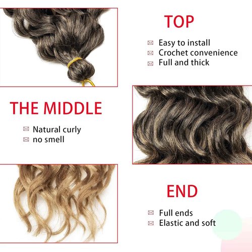 Ocean Wave Crochet Hair 18inch Deep Wave Curly Crochet Hair For Women,Ombre Hawaii Curly Braiding Hair Synthetic Bohemian Crochet Braid Water Wave Crochet hair Extensions (6Packs, T1B/27)