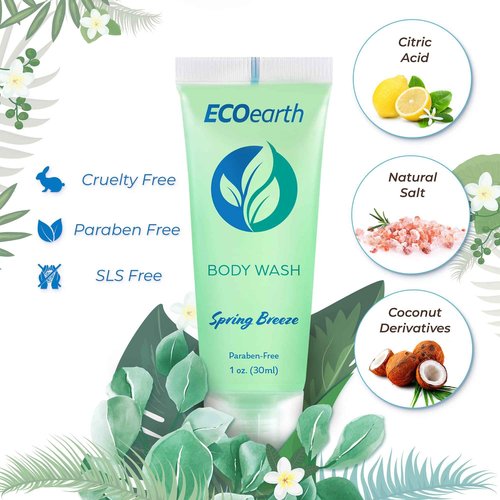 EcoEarth Travel Size Body Wash (1 fl oz, 200 PK, Spring Breeze), Delight Your Guests with a Revitalizing and Refreshing Hotel Body Wash, Quality Mini and Small Size Guest Hotel Toiletries in Bulk