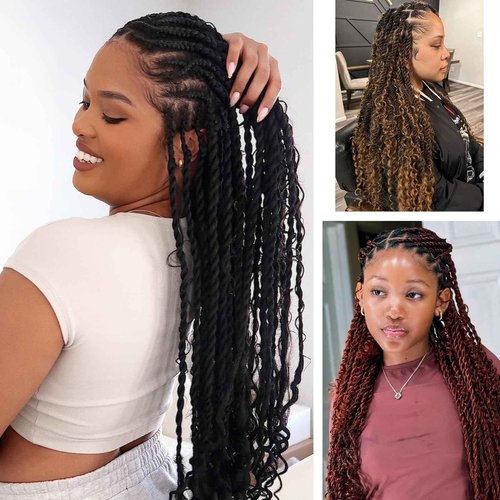Senegalese Twist Crochet Hair with Curly Ends - 16 Inch Boho Island Twist Crochet Hair 8 Packs Boho Goddess Twist Crochet Hair Pre Looped Crochet Twists with Curly Ends(16(8Packs), 1B/33/30)