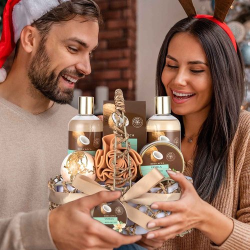 Spa Gift Basket for Women and Men, 7pcs Vanilla Coconut Bath and Body Self Care Set With Bath Bomb, Relaxation, Shower Gel, Parfume Lotion, Spa Kit, Skin Care Set, Birthday, Bridal Shower, Christmas