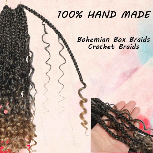 Drehande Goddess Box Braids Crochet Hair 24 Inch 120 Stands Boho Crochet Box Braids with Curly Ends 8 Packs Boho Box Braids Crochet Hair Extensions