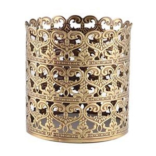 SEHAMANO Home Heart Patterned Vintage Hairbrush Holder Antique Make up Brush Holder Makeup Vanity Organizer (Brass, Large)