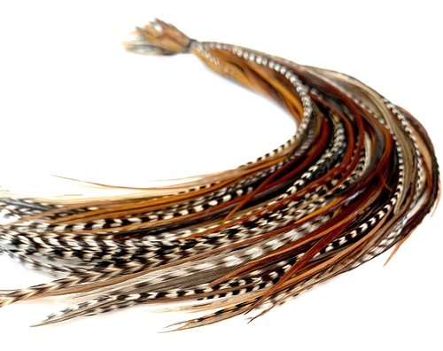 50 Natural Color Hair Extensions – 7”–11” Long – DIY Rooster Kit with 50 Micro-Link Beads – 100% Real Feathers – Eye-Catching Boho Style