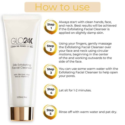 GLO24K Exfoliating Facial Cleanser & Night Cream with 24k Gold, Retinol, and Aloe Vera. Optimize your Daily Beauty Routine.