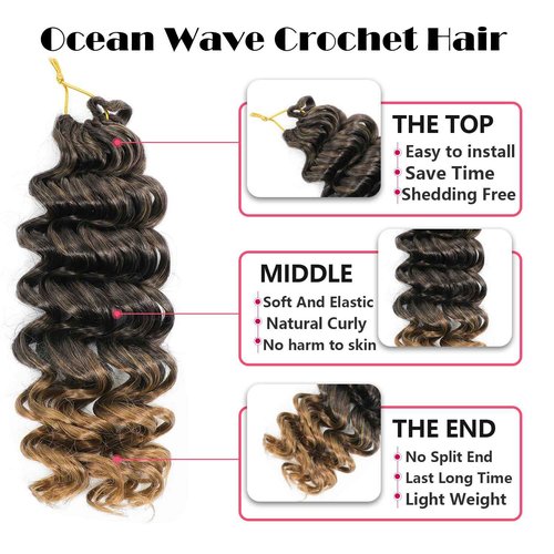 Ocean Wave Crochet Hair 10 Inch 8 packs Deep Wave Crochet Hair Synthetic Curly Crochet Braiding Hair for Black Women (10 Inch, 8 packs, 1B/27#)