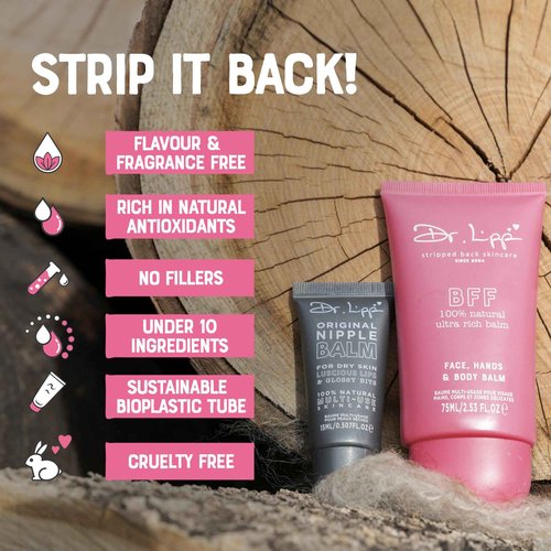 Dr. Lipp BFF ultra rich Balm 75ml & Original Nipple Balm 6x8ml BUNDLE – 14-in-TWO Multi-Use Balms for Dry Skin, Lips, Nipples & More – 100% Natural Coconut Oil & Lanolin – Fragrance & Cruelty Free