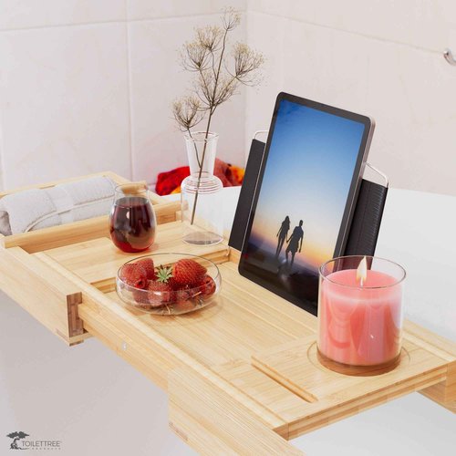 ToiletTree Products Bamboo Bathtub Caddy with Extending Sides and Adjustable Book Holder (Deluxe)
