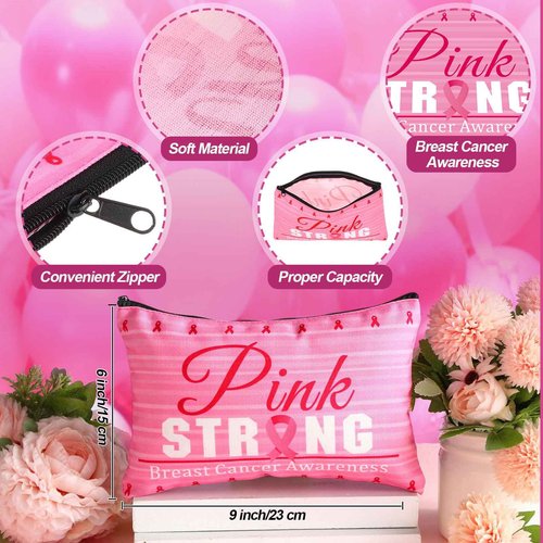 Dansydaisy 32 Pcs Breast Cancer Awareness Gifts Set Makeup Bags Bulk Pink Ribbon Socks Holiday to Do List Notepad Ballpoint Pens Keychain Breast Cancer Awareness Party Gifts