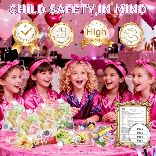 56Pcs Spa Party Supplies Set,Including 8 Spa Kits with Facial Masks Eye Patches Hand Cream Lip Balm Foot Bath Bombs,Ideal Gift for Sleepover,Spa Day,Slumber & Birthday Party Favors