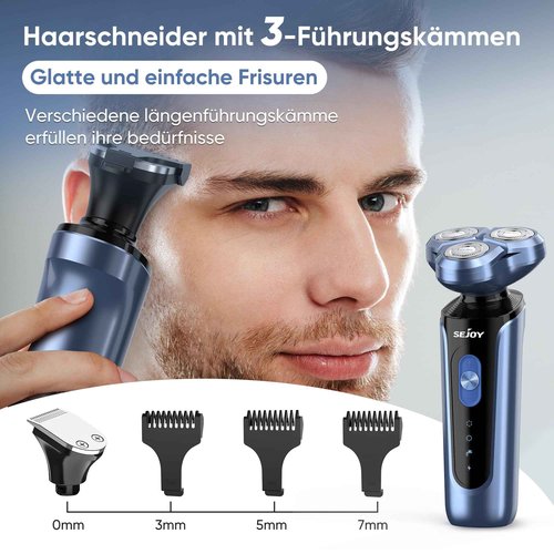 Sejoy Electric Razor for Men's Face, Mens Electric Shavers Cordless, USB Rechargeable Rotary Razors, Portable 5 in 1 Kit Dry Wet Shaver, IPX7 Waterproof for Home Travel