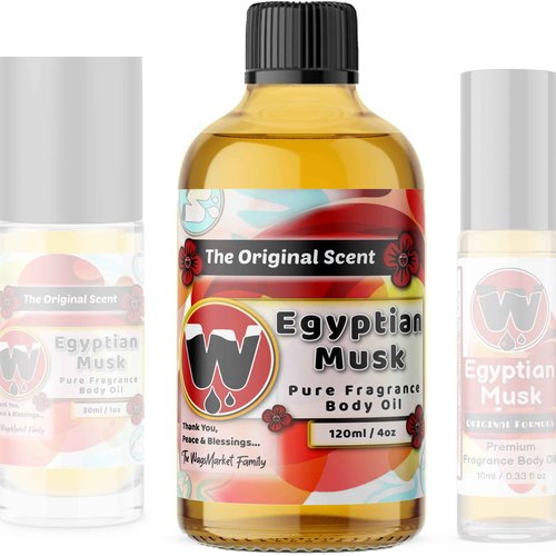 WagsMarket - Egyptian Musk Oil Family Pack (0.33oz Roll On, 1oz Roll On and 4oz Glass Bottle)