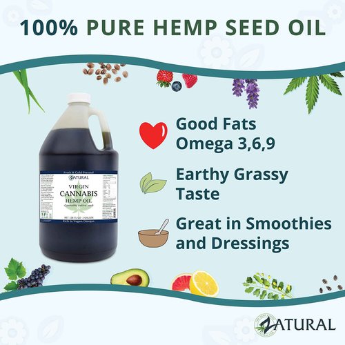 Zatural Hemp Oil 100% Pure Cold Pressed High Vegan Omegas 3 & 6 No Fillers or Additives Therapeutic Grade (1 Gallon)