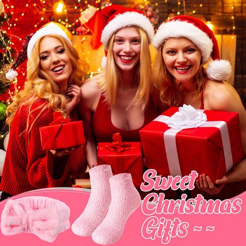 Shyyween 24 Pcs Pink Spa Party Favors Sleepover Party Supplies for Girls Include 12 Spa Headband, 12 Fuzzy Socks for Slumber, Bachelorette, Pajama Gift