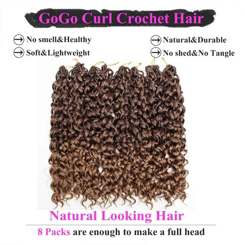 18 Inch Pre Looped Crochet Hair for Black Women - Gogo Curl/Beach Curl/Ocean/Water/Deep Wave Crochet Hair 8 Packs, Synthetic Hair Tangle-Free Natural Look Curly Hair Extensions (33/27)