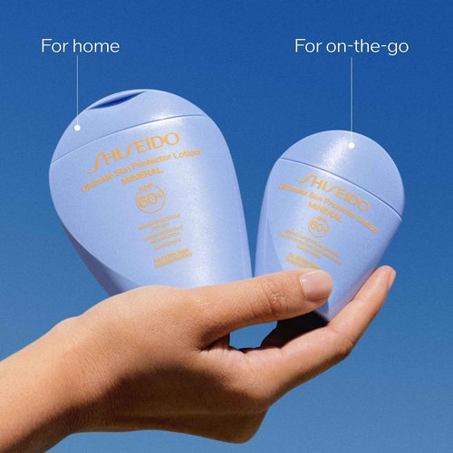 Shiseido Ultimate Sun Protector Lotion Mineral SPF 60+ - Sheer, Broad-Spectrum Sunscreen for Face & Body - Visibly Improves Fine Lines, Smoothness & Skin Tone - Fragrance Free, All Skin Types - 150 mL