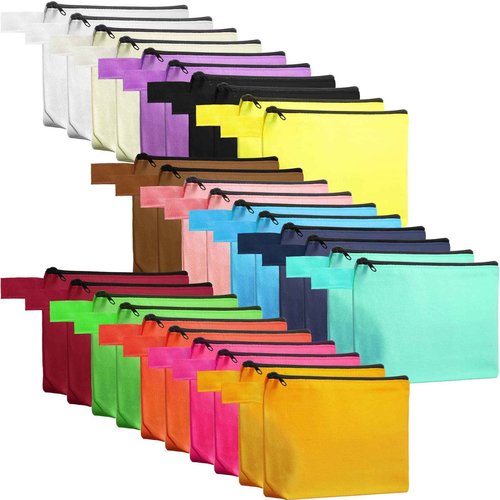 Saintrygo 30 Pcs Makeup Bag Travel Canvas Cosmetic Bag Bulk Multipurpose Small Makeup Pouch for Purse Portable Blank Zipper Toiletry Organizer DIY for Women Assorted Color(Classic,9.8 x 5 x 2 Inch)