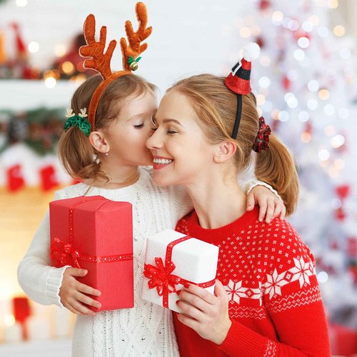Riceshoot 48 Pcs Christmas Scrunchies Bulk Elastic Christmas Hair Ties Snowflake Glittery Hair Bands Scrunchy Hair Ropes Plaid Soft bow antler Ponytail Holders for Women Holiday Hair Accessories Gifts