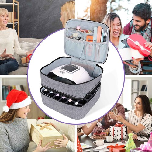 ALSLEA Nail Polish Organizer Holds 30 Bottles (15ml - 0.5 fl.oz) Double-layer Gel Nail Polish Kit Carrying Case, Nail Holder for Nail Lamp, Portable Nail Organizer and Storage for Nail Supplies (Gray)