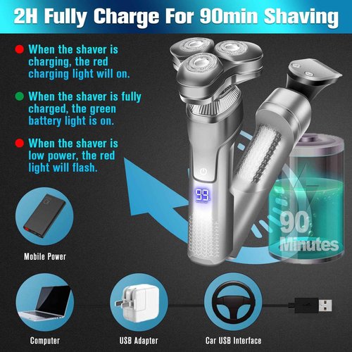 Electric Razor for Men,Upgrade Men’s Electric Shavers Rotary LED Display/Waterproof/Rechargeable, Shaver for Men Cordless Floating Head