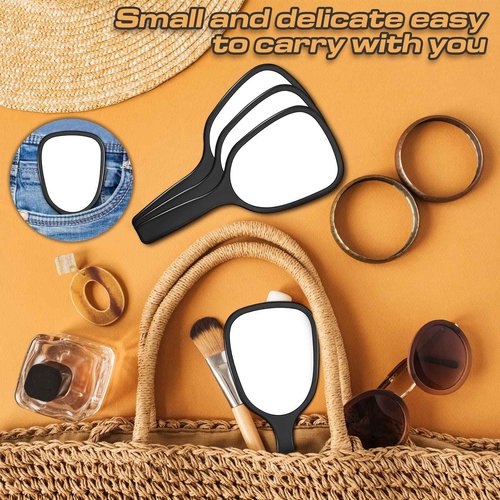 60 Pcs 7.08 x 3.14 Inch Hand Handheld Mirror with Handle Plastic Compact Travel Makeup Cosmetic Mirror Small Personal Portable Hand Held Mirror for Home Vanity Camping (Black)