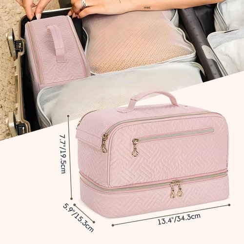 Teamoy Travel Carrying Case Compatible with Shark Flexstyle, Double-Layer Storage Bag for Shark Hyperair, Portable Travel Organizer for Dyson Airwrap Styler and Attachments, Pink Quilted