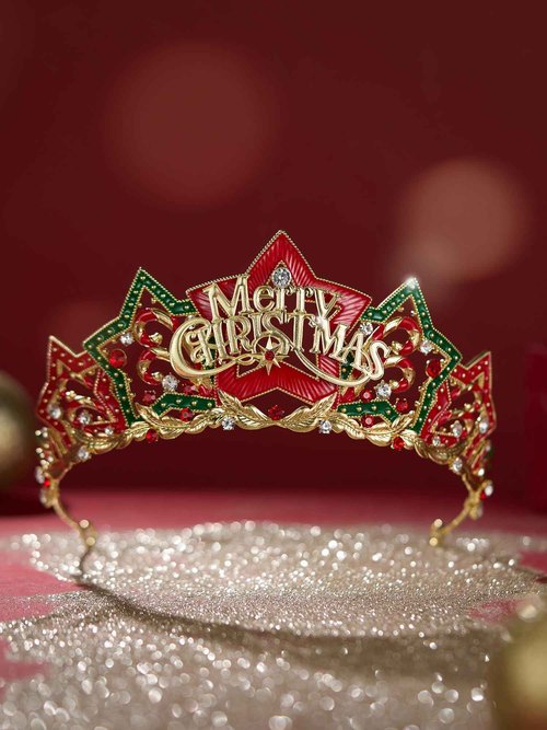 SWEETV Christmas Jeweled Crown Merry-Tree Tiara Rhinestone Headband Costume Accessories for MerryChristmas Party for Women Girls, Xmas Box Set-Merry Christmas
