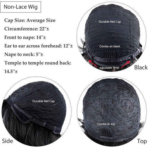 SisBroSis Chic Elegent Pixie Cut Human Hair Wigs for Women Short Layered Pixie Cut Straight Human Hair Wigs With Bangs Natural Black Color Glueless Brazilian Virgin Straight Human Hair Wig (1b)