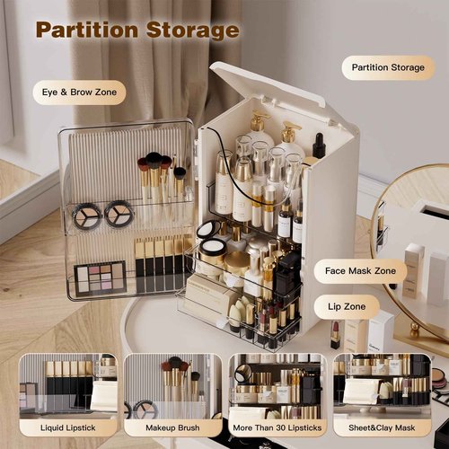 AERCIINC Makeup Organizer for Vanity,Perfume Organizer Display Case,Large Plastic Drawer Storage,White Multi-Function Brush Organizers Storage for Bathroom Countertop (White)