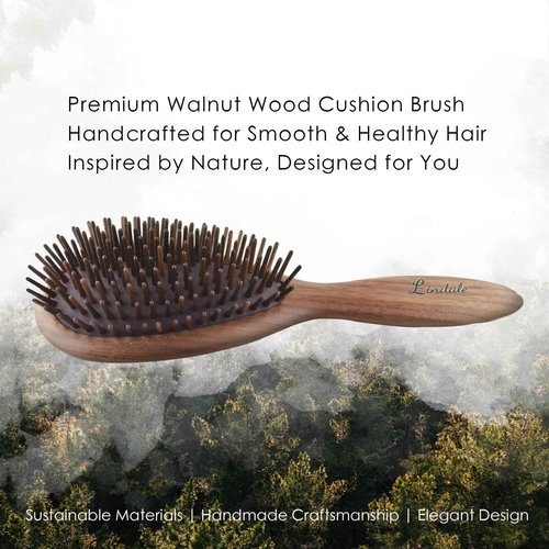 Lindale Walnut Wooden Hair Brush for Hair Growth with Natural Walnut Bristles Detangler Paddle Hairbrush for Massaging Scalp for Women Men, Reduces Static for Curly Hair with Ergonomic Handle Oval