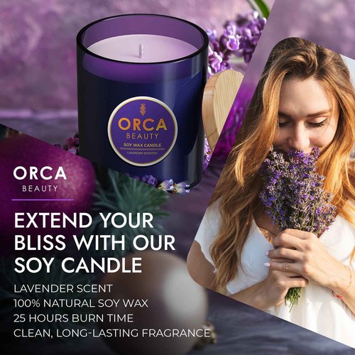 Orca Beauty 8-Pcs Shower Steamers Aromatherapy & Scented Candle - Birthday Self Care Relaxation Gifts for Women, Pampering Shower Bombs Aromatherapy, Spa Day Essentials, Christmas Purple Gift Bundle