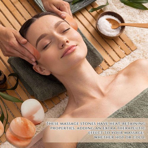Swiffen 20 Pcs Flat Oval Massage Stone 3.5 x 1 x 2.6 Crystal Hand Carved Stone for Massages Therapy Himalayan Salt Massages Rocks Natural Pink Heated Warmer Stones for Spa Massage Salt and Sugar