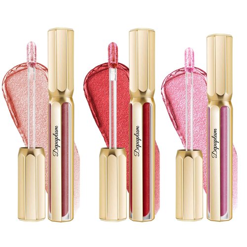Depuplum 3Pc Lipsticks Set for Women Metallic Lipstick Long Lasting Dark Red Pink Burgundy Lip Gloss, Metal Shine Lightweight Hydrating Full Coverage Lip Color, DP101/104/108