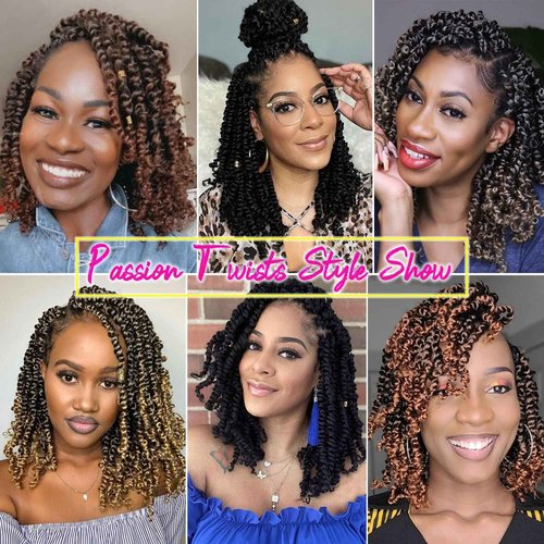 8 Inch Passion Twist Crochet Hair for Black Women 8 Packs Pre-twisted Passion Twists Crochet Braids Hair Pre-looped Bohemian Twists Synthetic Braiding Hair Extensions (12Strands/pack;TGrey#)