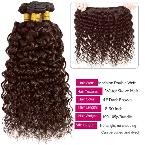 Fabimiya 10 12 14 Inch Human Hair Bundles Brown 4# Water Wave Bundles Human Hair Unprocessed Soft Sewn In Hair with Double Weft for Black Women
