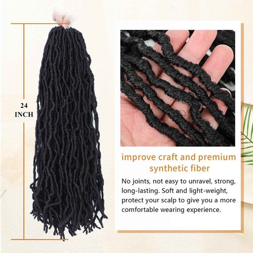 Karida Faux Locs Crochet Hair, Soft Locs 24 Inch, Pre Looped Crochet Hair For Black Women 7 Packs Crochet Locs Long Soft Locs Crochet Hair (1B#, 24 Inch (Pack of 7))