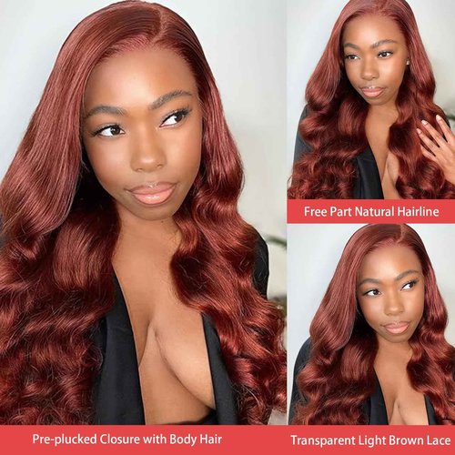 Loose Deep Wave Bundles Human Hair with Closure, 12a Reddish Brown Bundles with 4x4 Lace Closure 33# Copper Red Bundles Human Hair (Loose Deep Wave 14 16 18+14free)