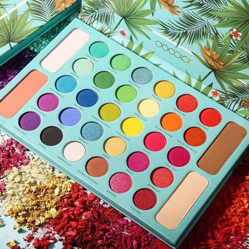 Docolor 15 Pcs Colourful Makeup Brush Set + 34 Colors Tropical Eeyshadow Palette Pigmented Matte Shimmer Metallic Blendable Soft Cream Powder Makeup Eye Shadow Palettes for Christmas Gift