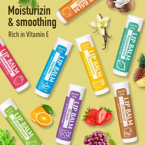 YesBes 128 Pack Lip Balm, Natural Lip Balm Bulk with Vitamin E and Coconut Oil, Moisturizing Lip Balms for Dry Cracked Lips, Lip Balms for Stocking Stuffers - 8 Flavors