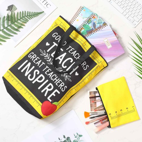 Paterr 12 Pcs Teacher Appreciation Gift Bulk 6 Pcs Canvas Tote Bag and Makeup Bag Thank You Present Bulk for Women Employee Coworker Office Supplies