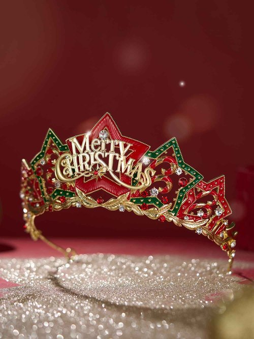 SWEETV Christmas Jeweled Crown Merry-Tree Tiara Rhinestone Headband Costume Accessories for MerryChristmas Party for Women Girls, Xmas Box Set-Merry Christmas