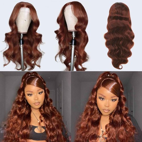 KINSTAR 13x6 Reddish Brown Lace Front Wigs Human Hair HD Lace Front Wigs Human Hair 180 Density Body Wave Frontal Wigs Human Hair with Baby Hair Colored Glueless Wigs 14Inch