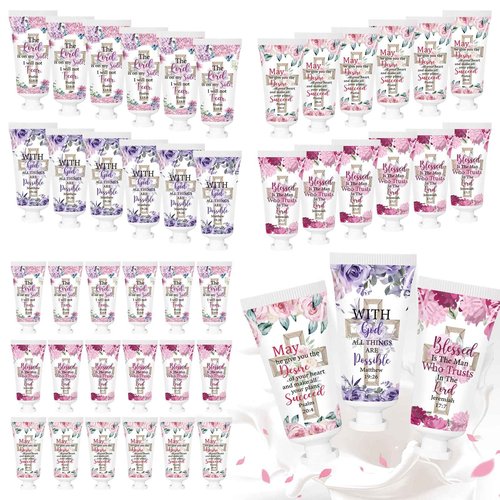 50 Pcs Christian Hand Cream Gifts Christian Gifts for Women Breast Cancer Awareness Favors Bible Verse Hand Lotion Scripture Travel Hand Lotion Prayers Religious Gifts for Women Christmas