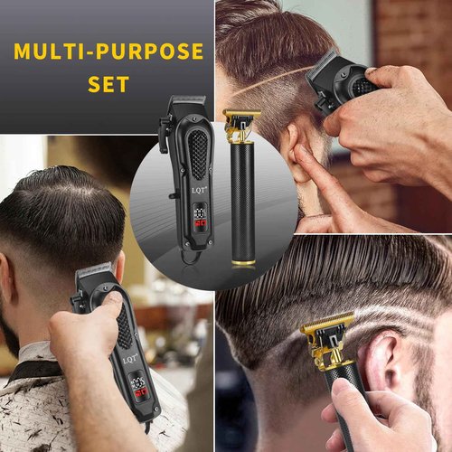LQT® Men's Professional Hair Clippers Kit，Cordless & Corded Barber Clippers Set，Grooming Rechargeable Beard Trimmer with Adjustable Blade