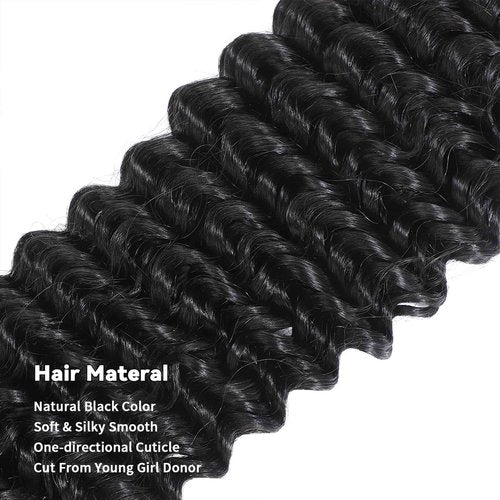 Tanday 15A Raw Human Hair Bundles Deep Wave Bundles Human Hair,Triple Lifespan Indian Virgin Hair,No Tangle Shedding,Multiple Washes Keep Texture Silky Soft (3 Bundle Natural Black, 14 16 18)